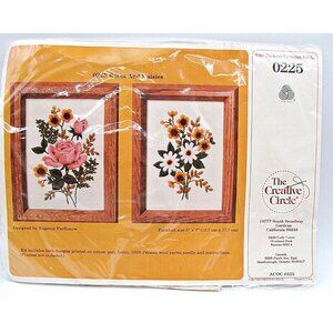 Embroidery Kit Creative Circle 0225 Roses, Daisies Persian Wool Yarn 5x7" Vtg